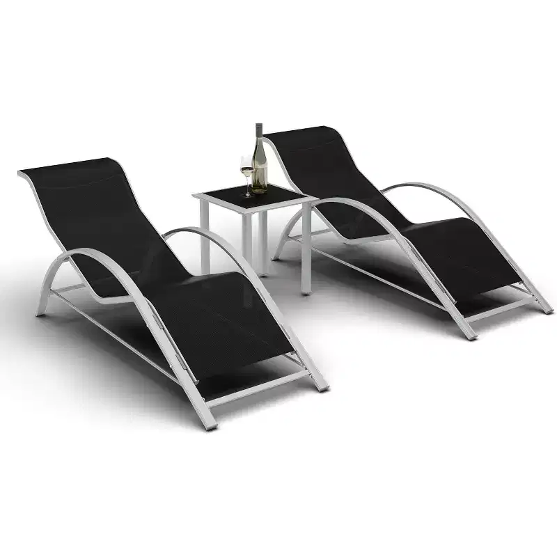 WhizMaz Outdoor Chaise Lounge Set of 3 - Pool & Beach Recliner Chairs with Side Table for Deck, Balcony, Lawn, Patio