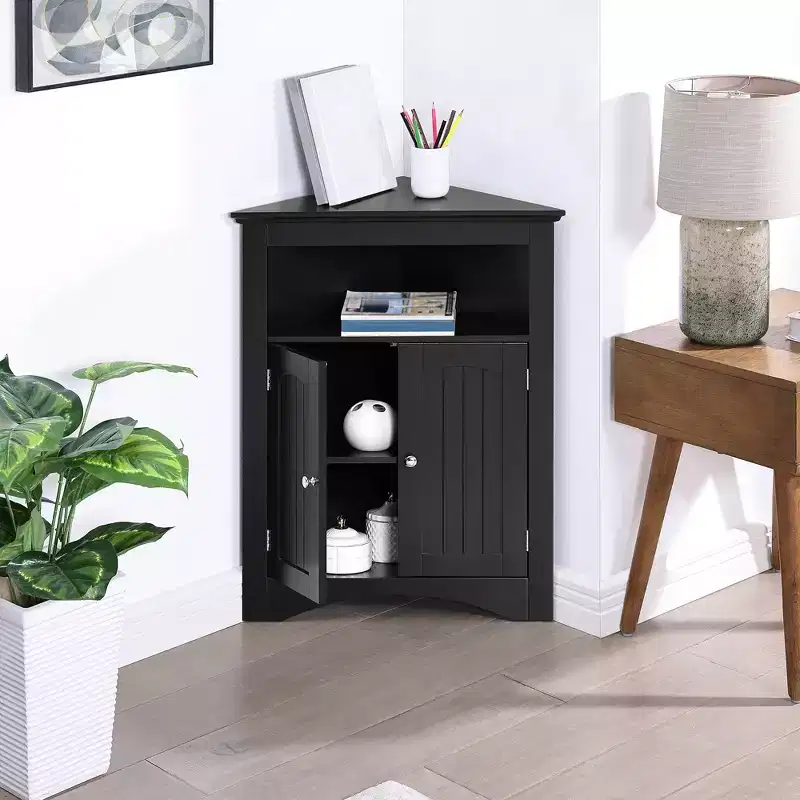 Sideboard Corner Cabinet, Bathroom Floor Cabinet with Doors & Shelves, Freestanding Storage for Kitchen, Living Room, Bathroom