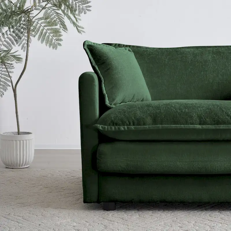 Comfy Deep Single Seat Sofa Upholstered Reading Armchair Living Room Chair Green Chenille Fabric , 1 Toss Pillow