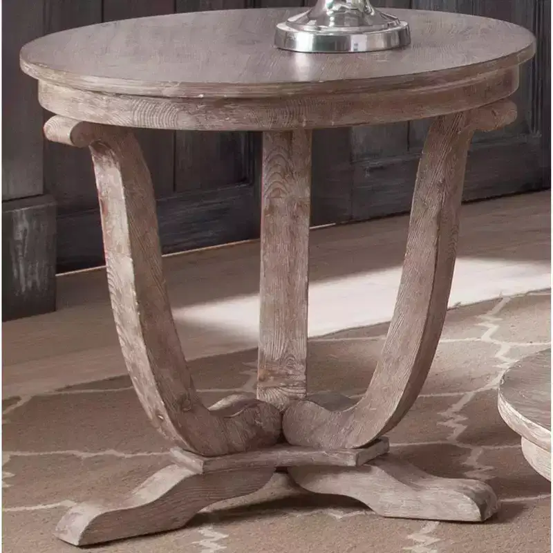 Distressed Hardwood End Table in Stone White Wash with Wirebrush Distressing