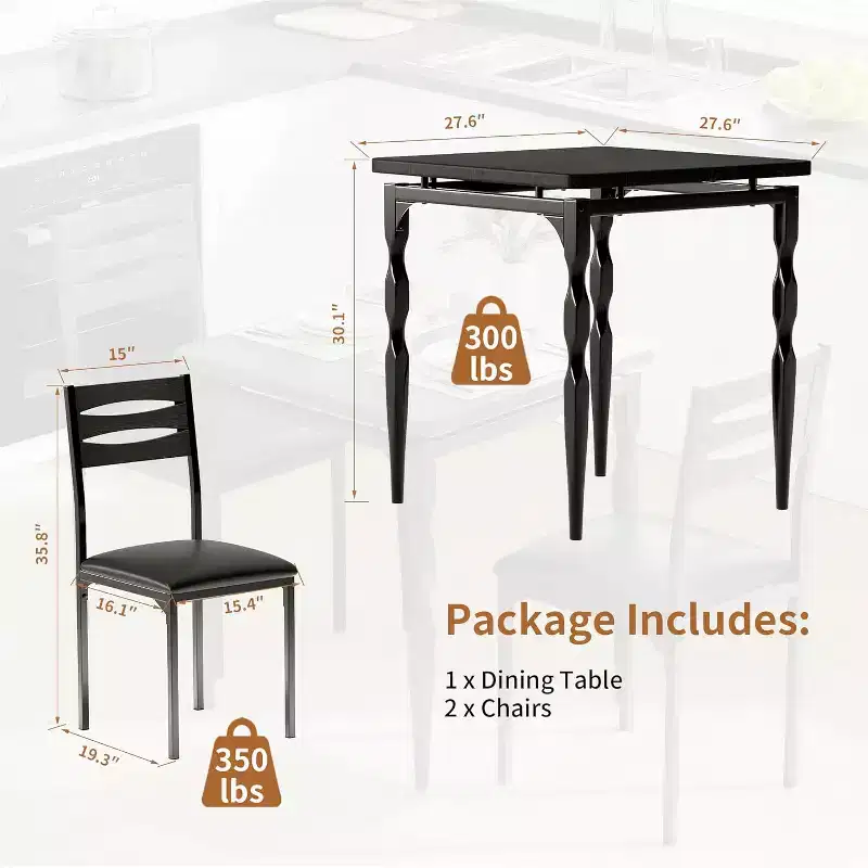 3 Piece Dining Table Set with Spiral Metal Legs, Compact Table and 2 Chairs Set for Small Spaces, Rustic Industrial Dining Set, Brown