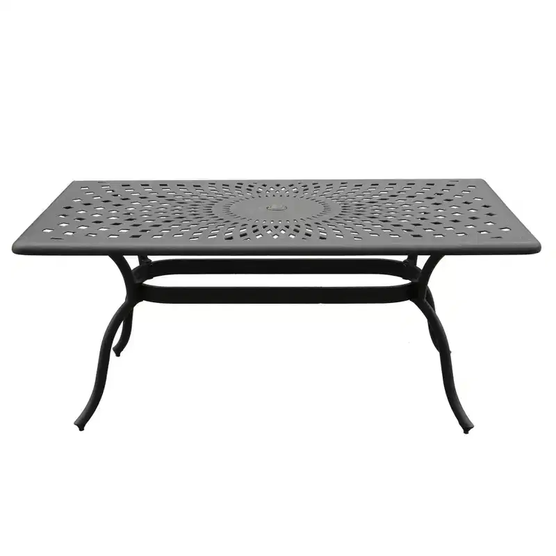 7pc Outdoor Dining Set with 67" Modern Ornate Mesh Aluminum Rectangular Table & Luxury Chairs - Black - Oakland Living