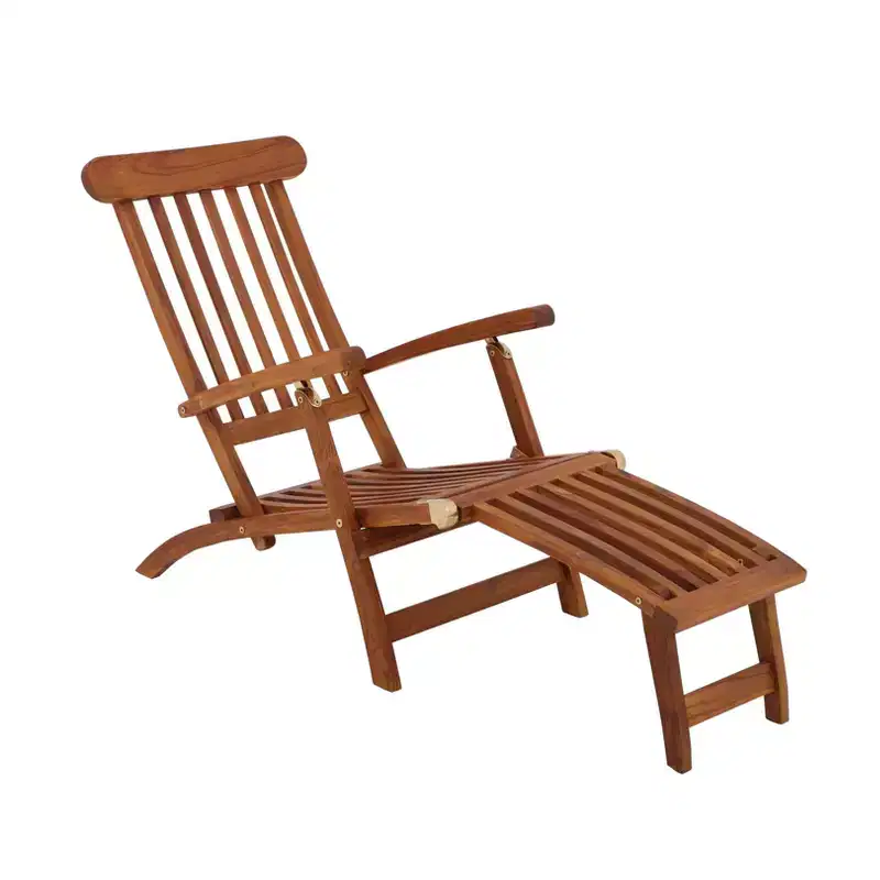 Nordic Teak Oiled Outdoor Sun Lounger Seat with Foot Rest