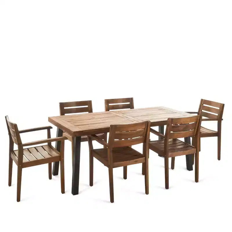 Avon 7pc Acacia Wood Dining Set - Teak - Christopher Knight Home: Outdoor Slatted Design, Weather-Resistant