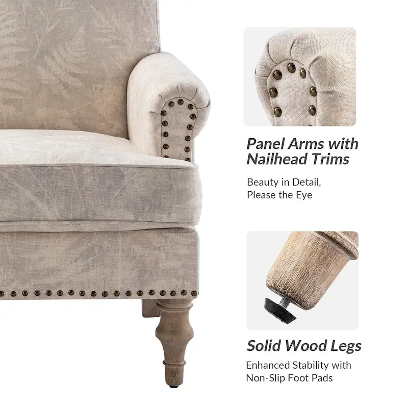 Yahweh Farmhouse Nailhead Armchair with Rolled Arms by HULALA HOME