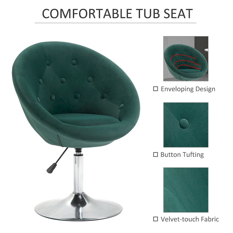 HOMCOM Swivel Accent Chair Modern Makeup Vanity Chair Adjustable Height Leisure Lounge Chair