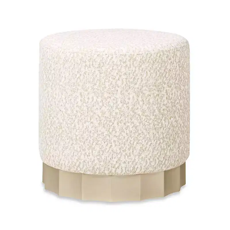 JTH LUXE Hampton 18 Round Upholstered Ottoman with Scalloped Base,