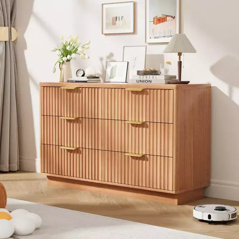 Modern 6 Drawer Dresser for Bedroom, 47 In Wood Chest of Drawers, Compact Nursery Dresser Storage Cabinet for Closet Living Room Apartment