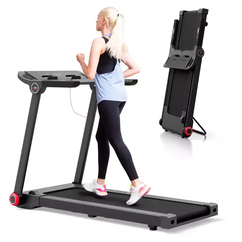 Gymax Folding Treadmill Electric Walking Running Machine with 3.75HP Powerful Motor Electric Under Desk Treadmill with Bluetooth Speaker LCD Monitor