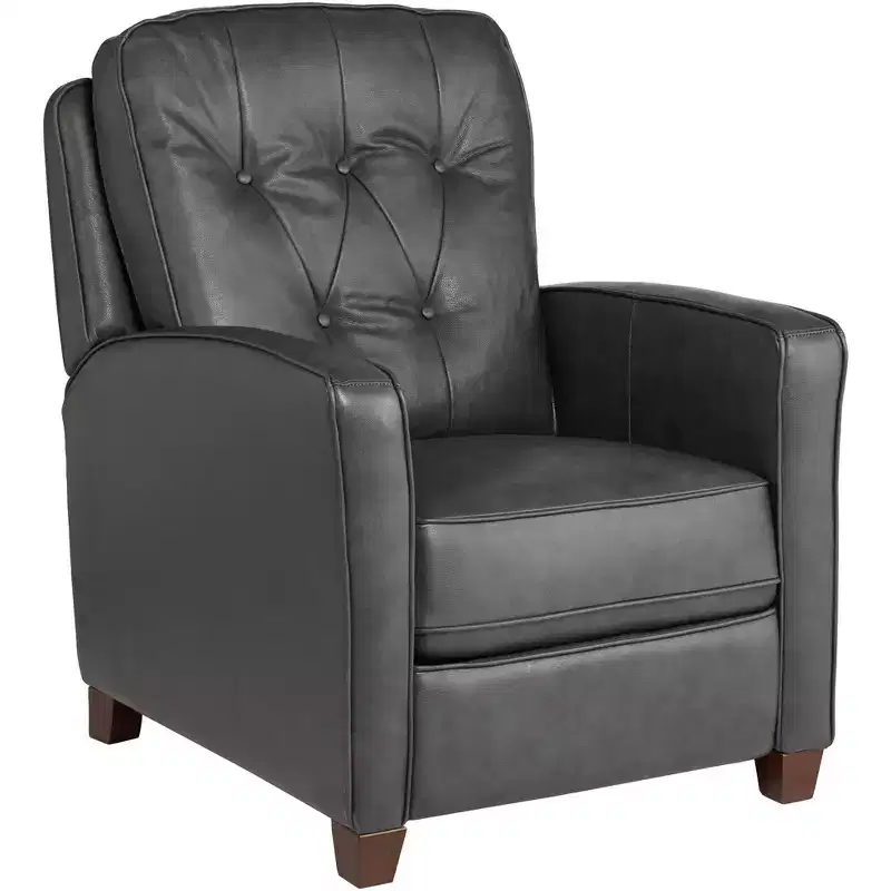 Elm Lane Livorno Gray Genuine Leather Recliner Chair Modern Armchair Comfortable Push Manual Reclining Footrest Tufted for Bedroom Living Room Reading