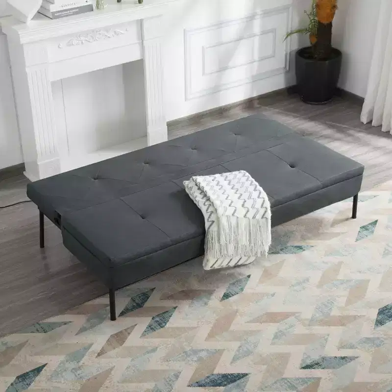 63.39 in Futon Sofa Bed, 5-Position Adjustable Backrest, Full Iron Frame, Polyester Upholstery