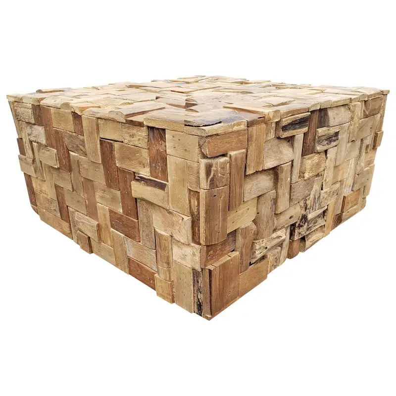 Chic Teak Rustic Recycled Teak Wood Java Coffee Table, 32 inch