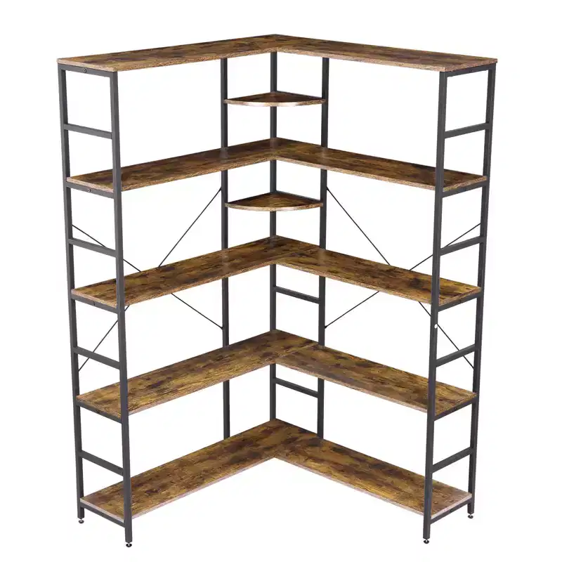 5-Tier L-Shaped Bookcase with Curved Panels for Living Room & Office