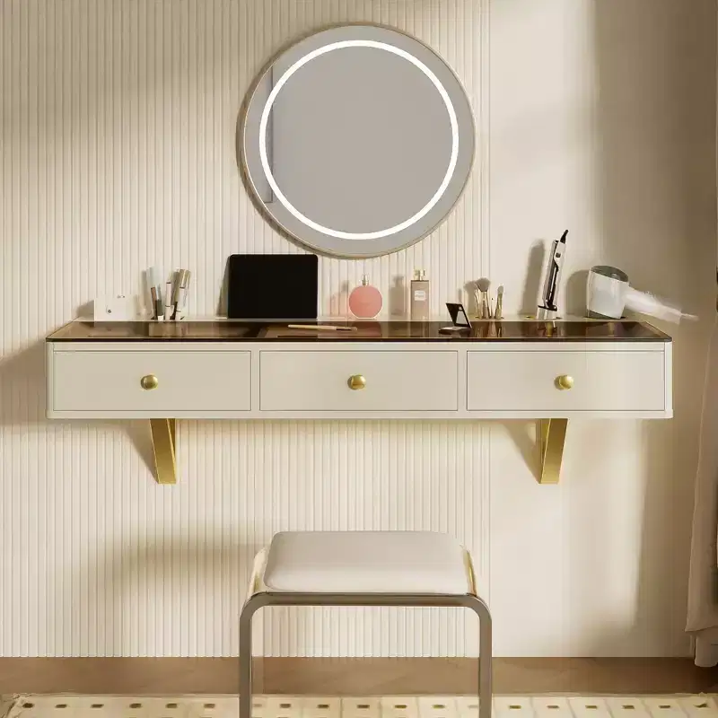 Modern Floating Vanity Table with Drawer, Wall-Mounted Makeup Dressing Desk