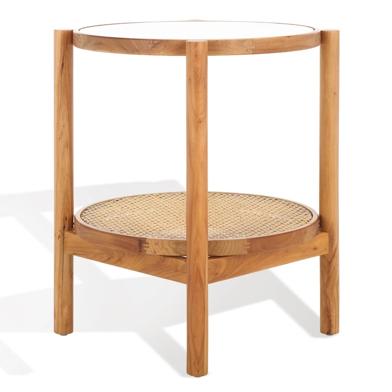 SAFAVIEH Couture Alberdine Rattan/Glass Accent Table - 23 In. W x 23 In. D x 24 In. H - 23W x 23D x 24H