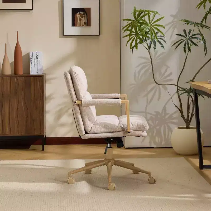 Karl Home Modern Upholstered Armchair Ergonomic Home Office Chair with Adjustable Height 360 Swivel Rolling Wheels Accent Vanity Chair