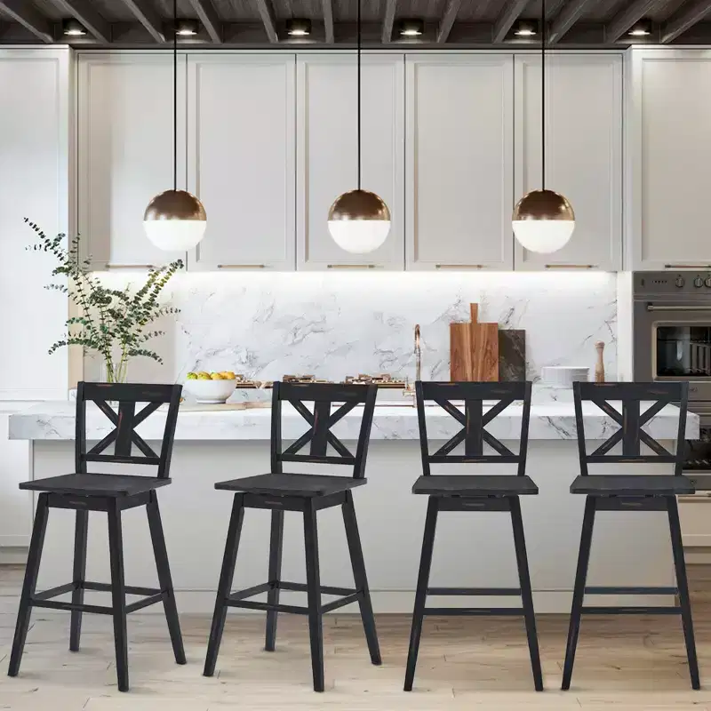Costway 4PCS Swivel Bar Stools 29'' Counter Height Chairs w/ Footrest