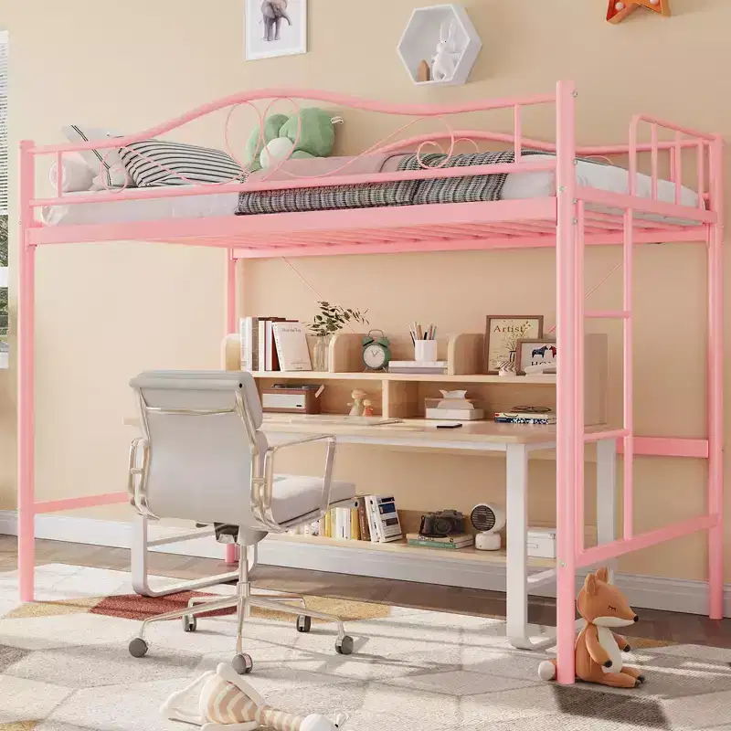 Bunk Bed Twin Over Twin, Twin Bunk Bed with Ladde & Full-Length Guardrails, Heavy Duty Metal 400 LBS Weight Capacity, Space-Saving Design