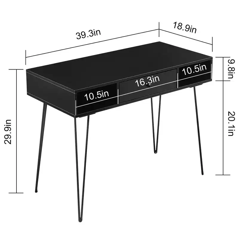 VECELO 39.3 Computer Desk Home Office Work Table with Drawers Study Writing Table Black/Brown/Gray