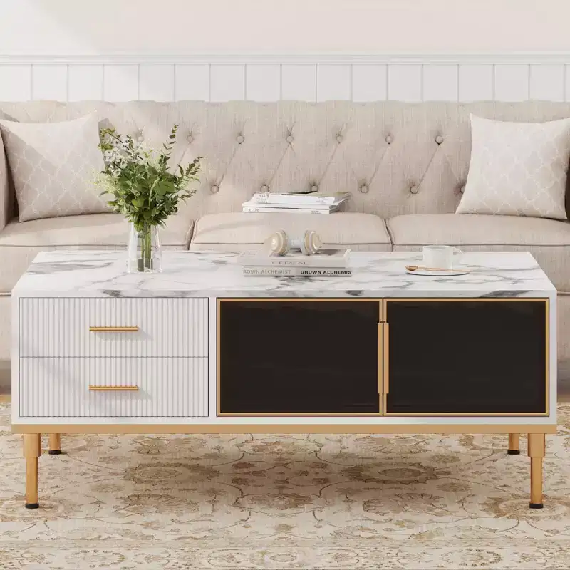 Modern Fluted Coffee Table,Coffee Table for Living Room,Small Fluted Cocktail Tabl