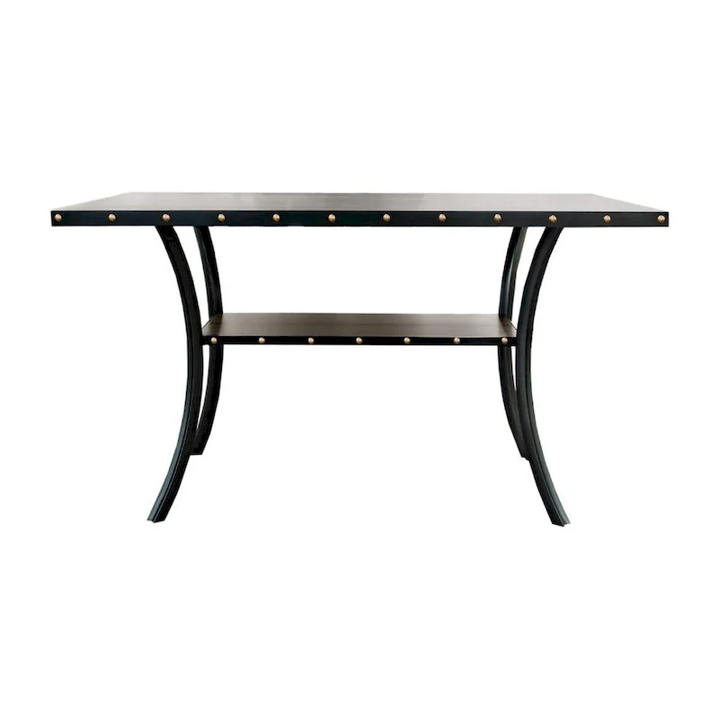 Sie 38 Inch Counter Height Table, Rectangular, Nailhead Trim, Black Wood