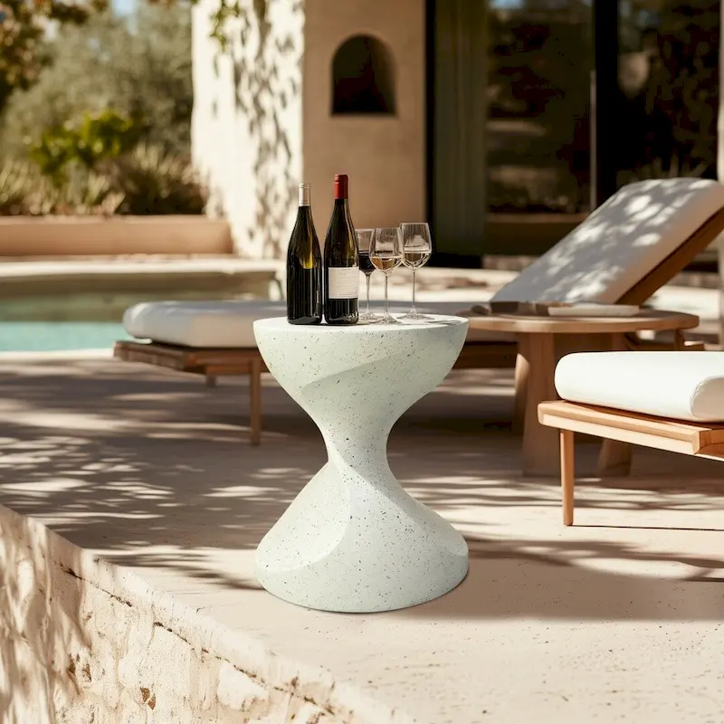 Hourglass Shaped Lightweight Concrete Patio Side Table Bedside Accent End Table - 14.76x19.68 inch