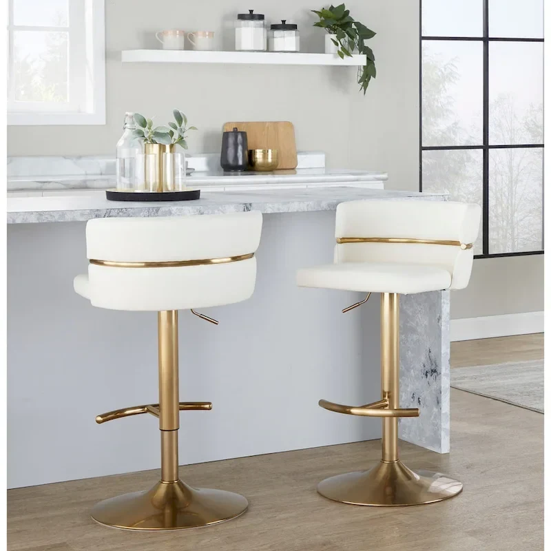 Adjustable Bar Stool Set of 2 with Rounded T Footrest | Chrome Base | Counter Height