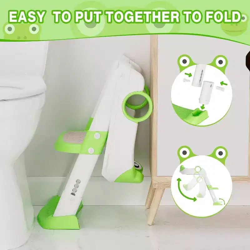 Potty Training Seat with Step Stool Ladder Toddler Kids Potty Seat with Handles Toilet Training Seat with Anti-Slip Safe Pads Adjustable Height Legs