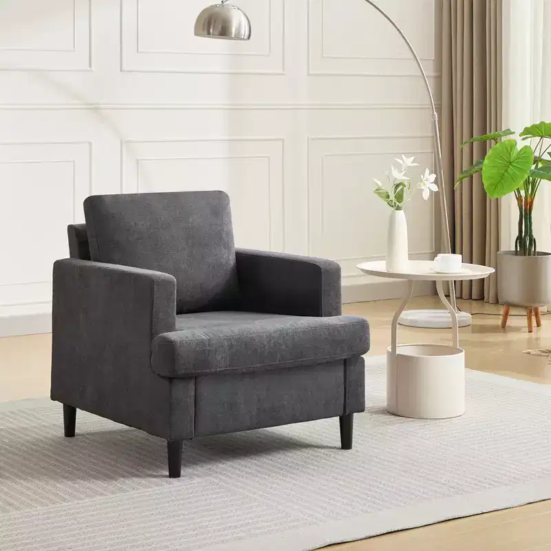 Accent Chair - Modern Living Room Chair with Breathable Linen Fabric, Soft Upholstered Arm Chair, Mid-Century Sofa for Bedroom, Reading Room, Office