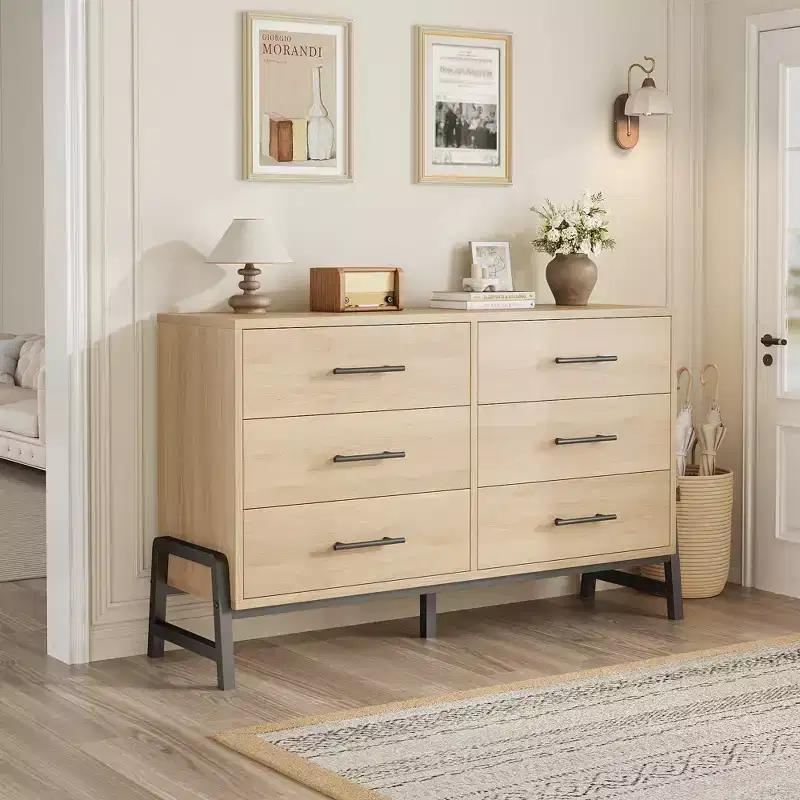 6 Drawer Double Dresser for Bedroom, Wide Drawer with Storage Freestanding, Wooden Closet Storage Chest for Bedroom, Hallway and Entryway