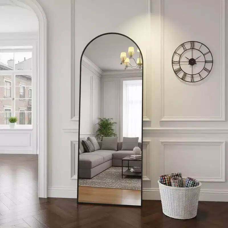 64x21 Full Length Mirror, Wall Mirrors Hanging or Leaning Arched-Top Full Body Mirror with Stand for Bedroom, Dressing Room, Black