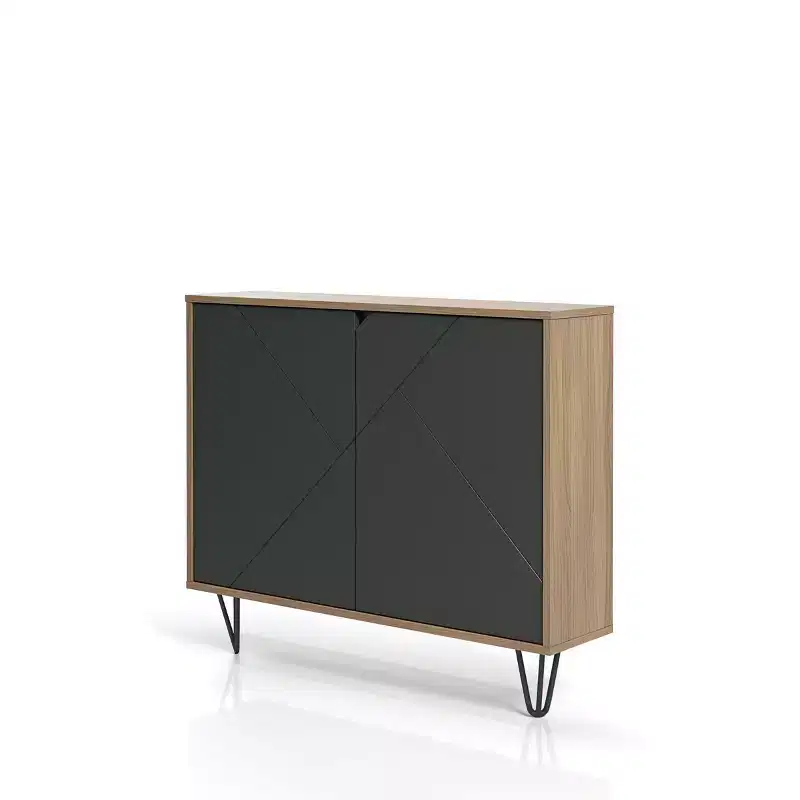 Slim 2-Door Storage Cabinet, MDF Melamine Finish, 2 Shelves, 39