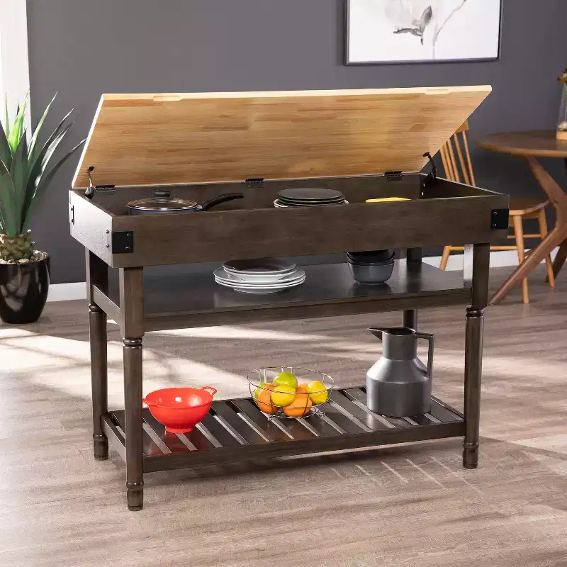 Kitchen Island with Butcher Block Top, Smoked Ash/Natural