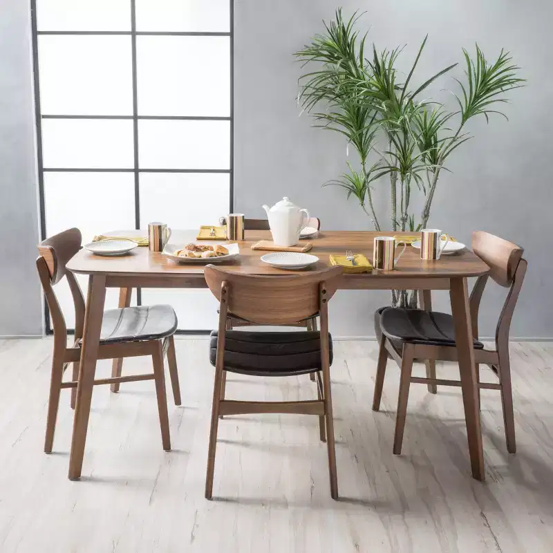 GDFStudio Lurline 5 Pieces Mid Century Modern Faux Leather Upholstered Dining Set