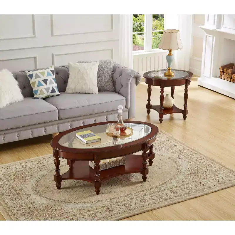 Elegant Solid Wood Coffee Table with Glass Top