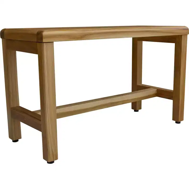 Compact Rectangular Teak Shower & Outdoor Bench 30x14x18, Utility Shelf, Natural Finish