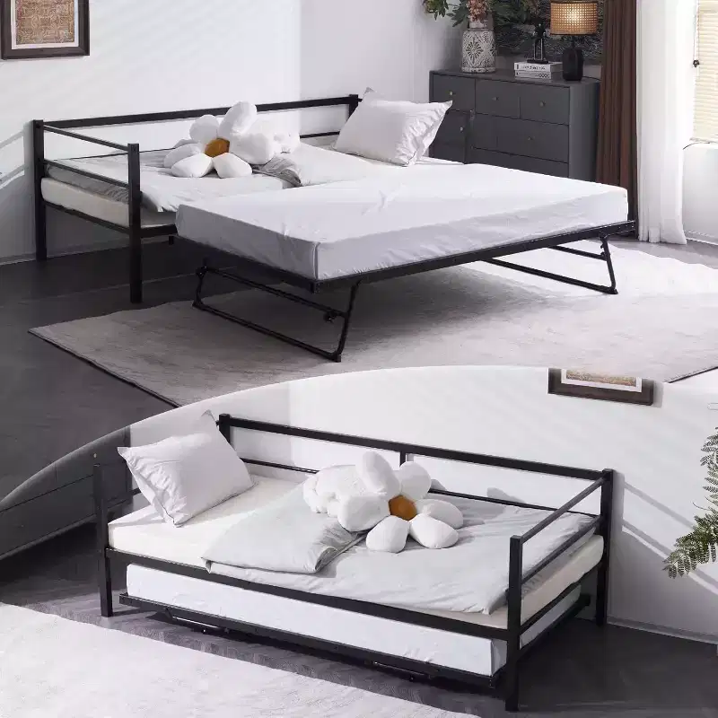 VINGLI Daybed with Pop Up Trundle, Heavy Duty Metal Twin Bed with Trundle, No Box Spring Needed