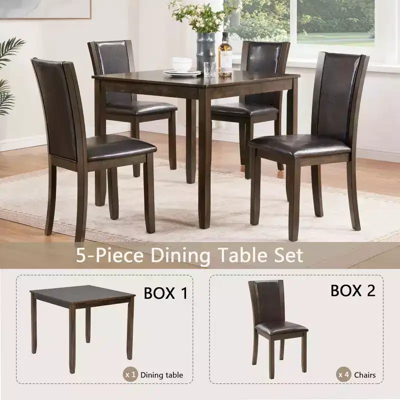 MAYEERTY 6-Piece Modern Dining Table Set, Wooden Table with 4 Chairs & Bench, Grey