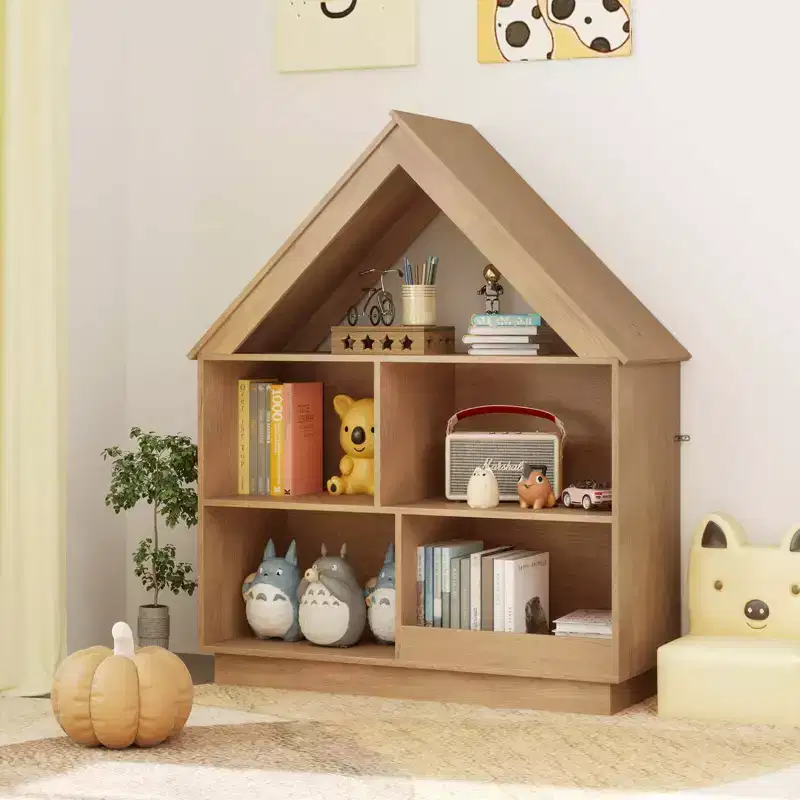 Wooden Kids Dollhouse Bookshelf with Open Shelves Anti toppling System Bookcase White/Brown