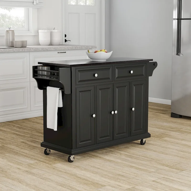 Crosley Black Wood Kitchen Cart/ Island with Solid Black Granite Top - 18d x 51.5w x 36h