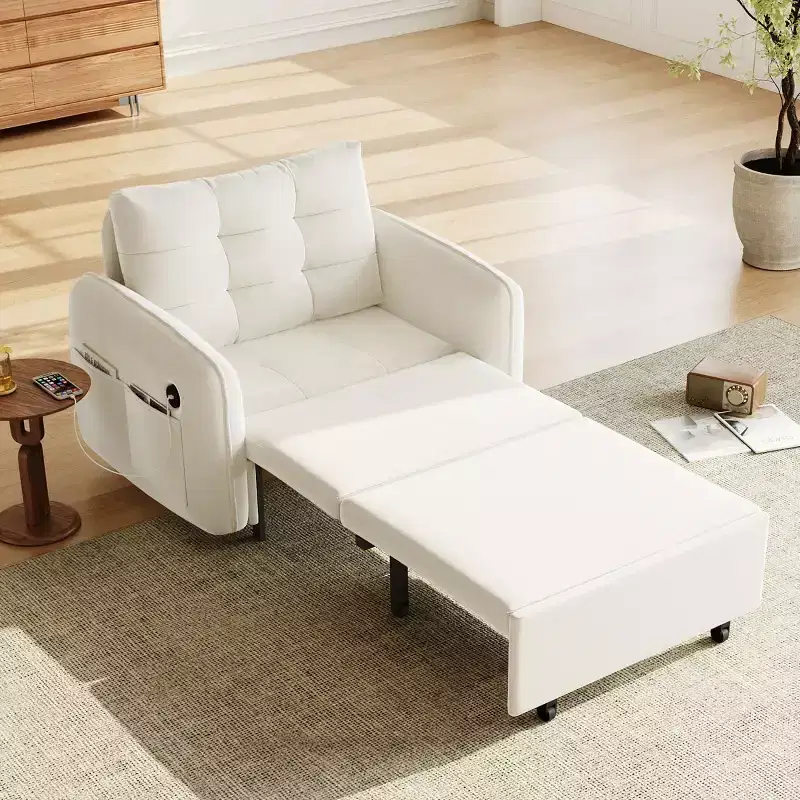 Modern Accent Chair with Pull-Out Sleeping Lounge, 3-in-1 Sleeper Chair Bed, Single Sofa Bed for Living Room, Apartment, or Office-Panipeachy