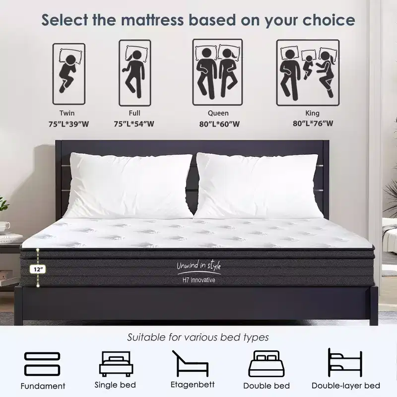 GDFStudio Anastasia Modern 12H Hybrid Mattress with Individually Pocketed Innerspring