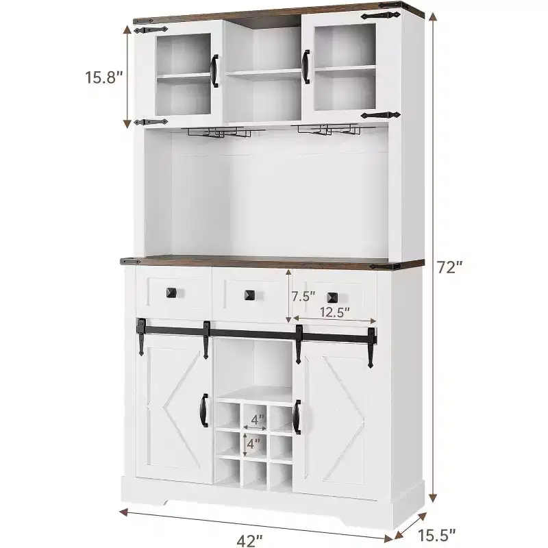 COZONY 72 Tall Wine Bar Cabinet with Door & Glass Holder, Standing Liquor Cabinet Sideboard with Closed Storage for Kitchen & Living Room, White