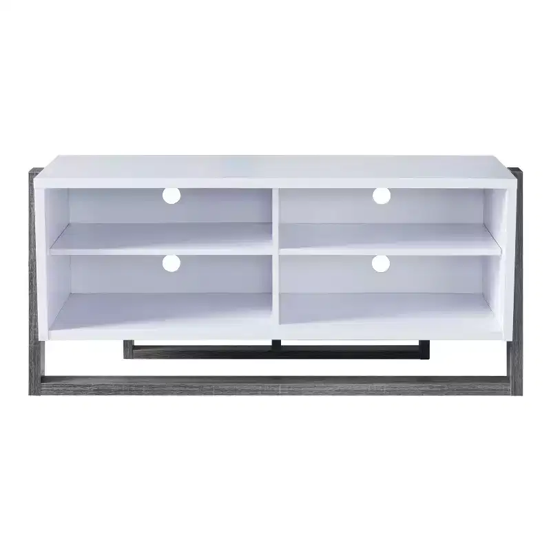 Small Etteridge Shelf TV Stand for TVs up to 56" Gray - miBasics: Transitional Style, Two-Tone Finish, Open & Adjustable Shelves
