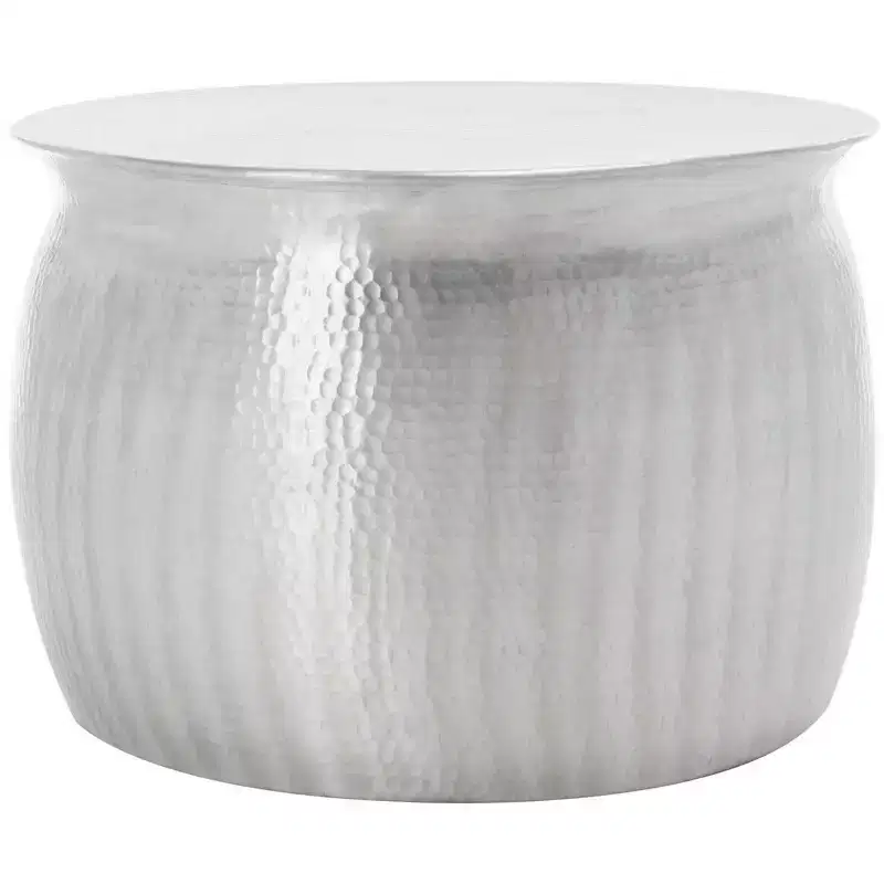 Round Hammered Aluminum Table Stool – Silver, 275 lb Capacity