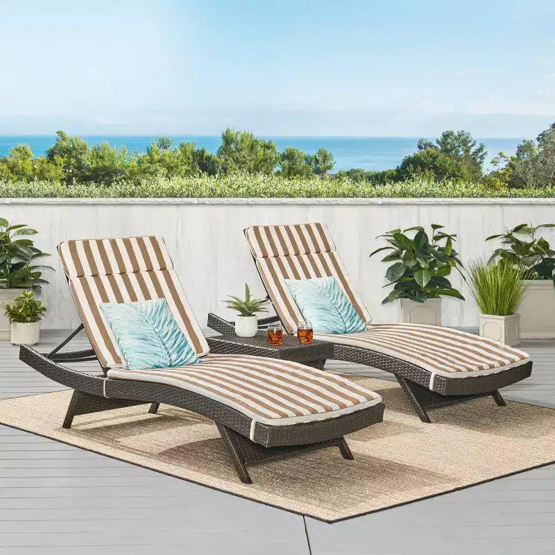 GDFStudio Olivia Multibrown 3 Piece Armless Chaise Lounge Chat Set with Cushions