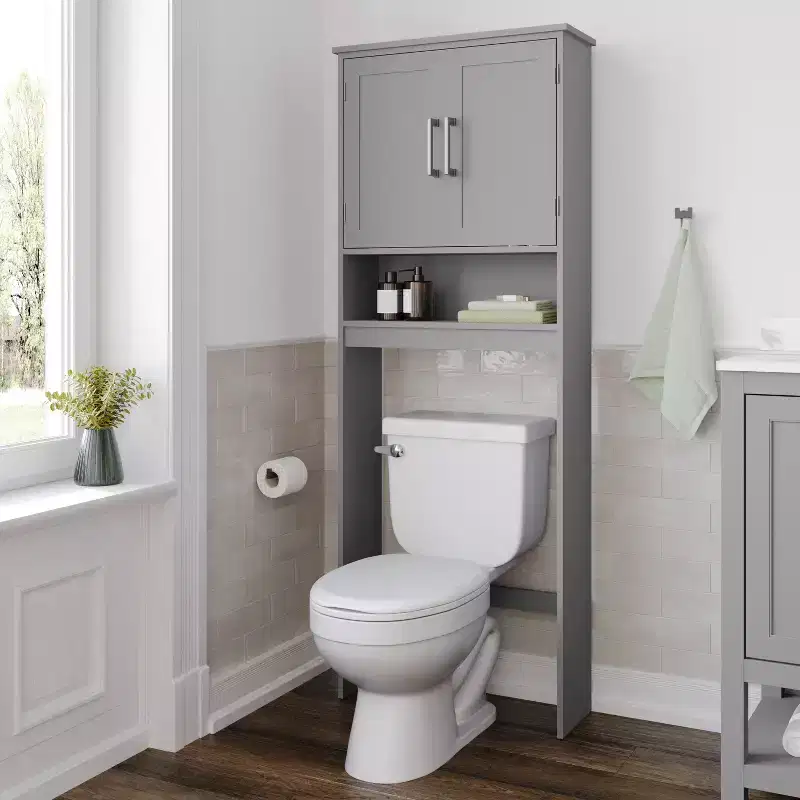 Flash Furniture Vega Over the Toilet Bathroom Storage Cabinet Organizer with Magnetic Closure Doors, Adjustable Cabinet Shelf, and Open Lower Shelf