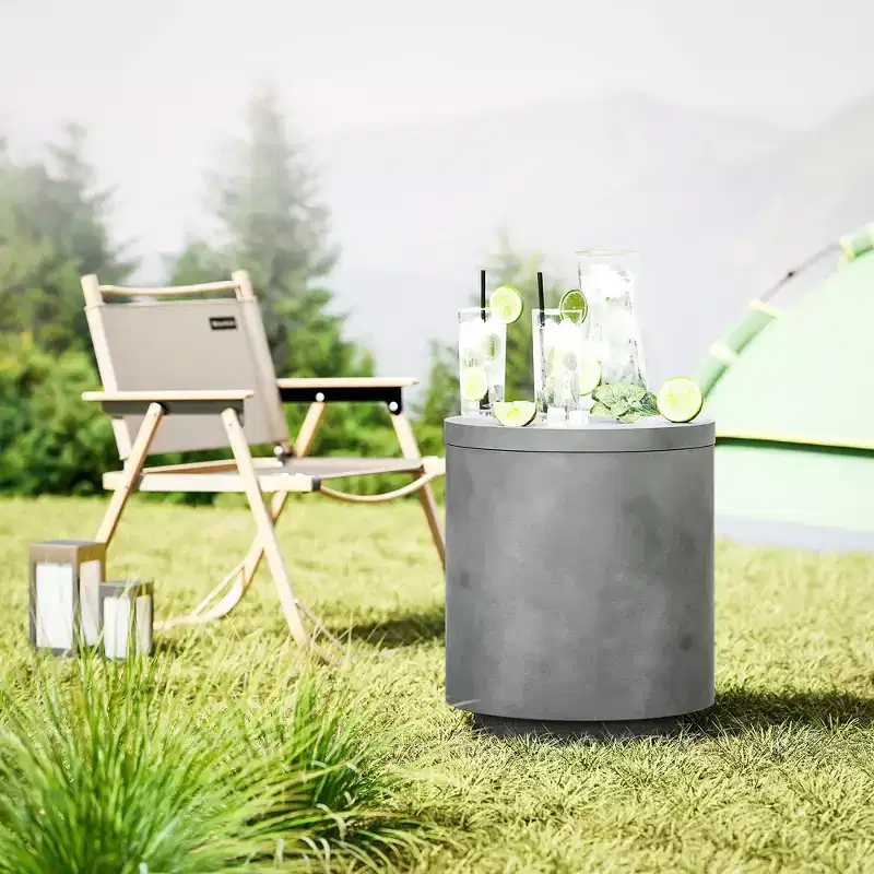 2.6 Gal Outdoor 3-in-1 Concrete Cooler Side Table with Storage, Removable Ice Bucket and Lid