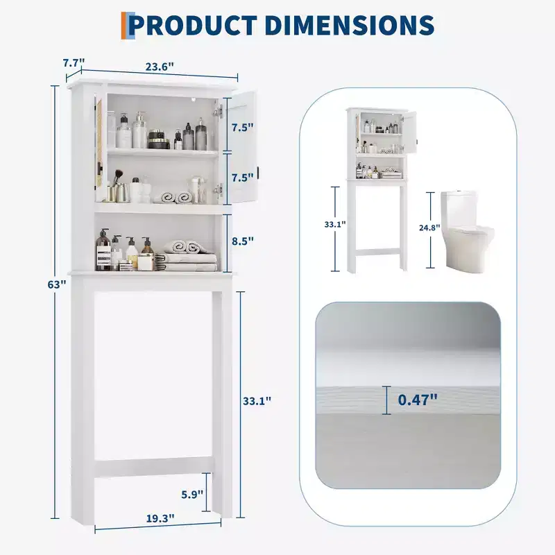 Over The Toilet Storage Cabinet, Farmhouse Over Toilet Bathroom Organizer, Freestanding Wood Above Toilet Storage Cabinet with Adjustable Shelf