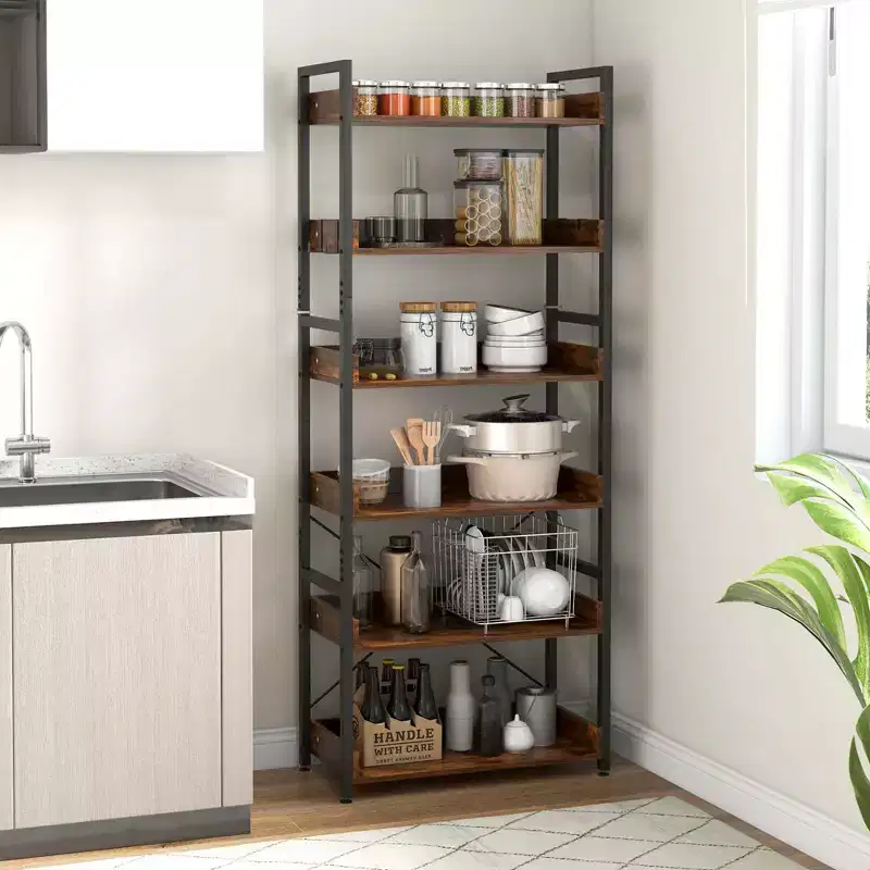 Costway 2 PCS 6-Tier Bookshelf Open Display Shelves Storage Rack Metal Frame with 4 Hooks